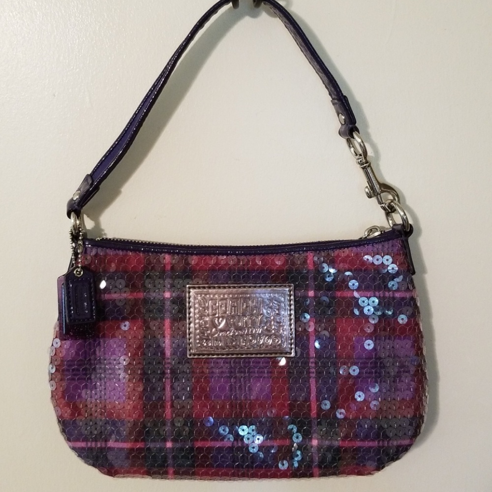 Coach Poppy Purple Plaid Sequin Handbag